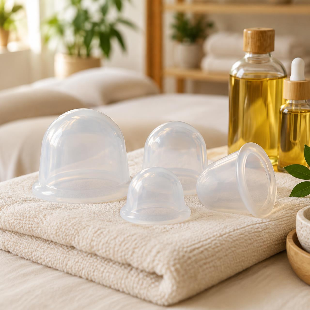 Silicone cupping sets used during therapeutic massage sessions